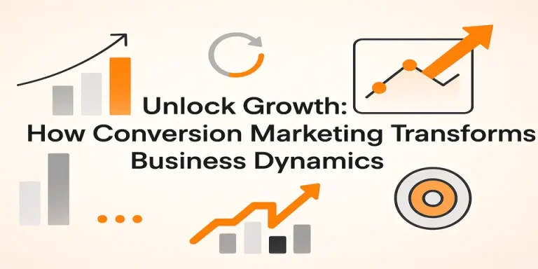 Conversion marketing title surrounded by performance icons and arrows