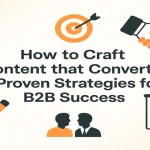 Visual summary of B2B content strategy featuring goal, handshake, and chart icons.
