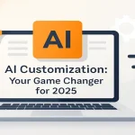 Futuristic AI customization visual with title centered and surrounding tech elements