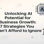 Centered AI growth title with icons for strategy and business success