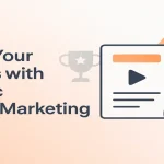 Strategic content marketing headline with modern, minimal abstract shapes in brand colors.