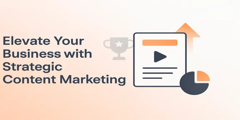 Strategic content marketing headline with modern, minimal abstract shapes in brand colors.