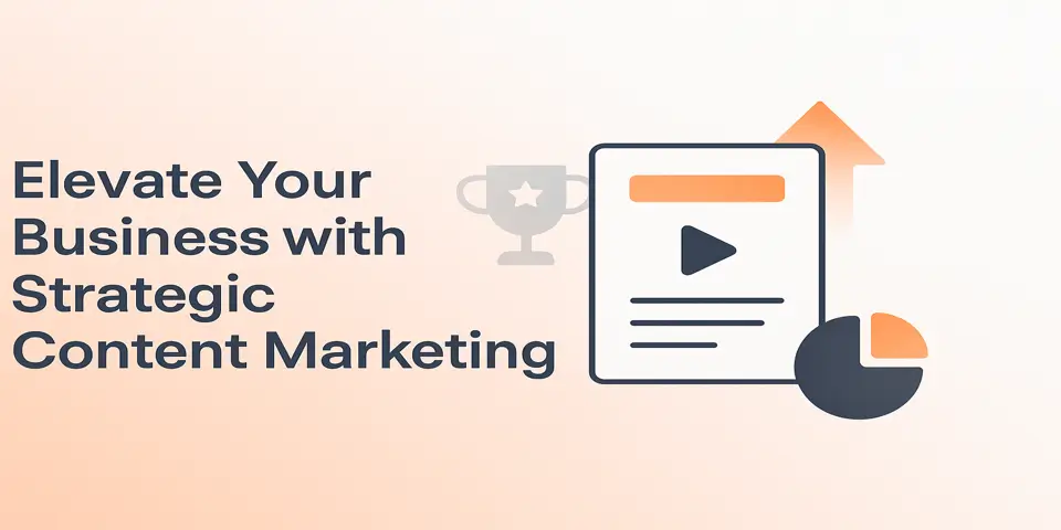 Strategic content marketing headline with modern, minimal abstract shapes in brand colors.