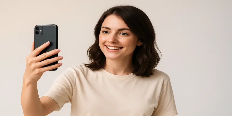  Young woman influencer interacting with her audience through digital content.