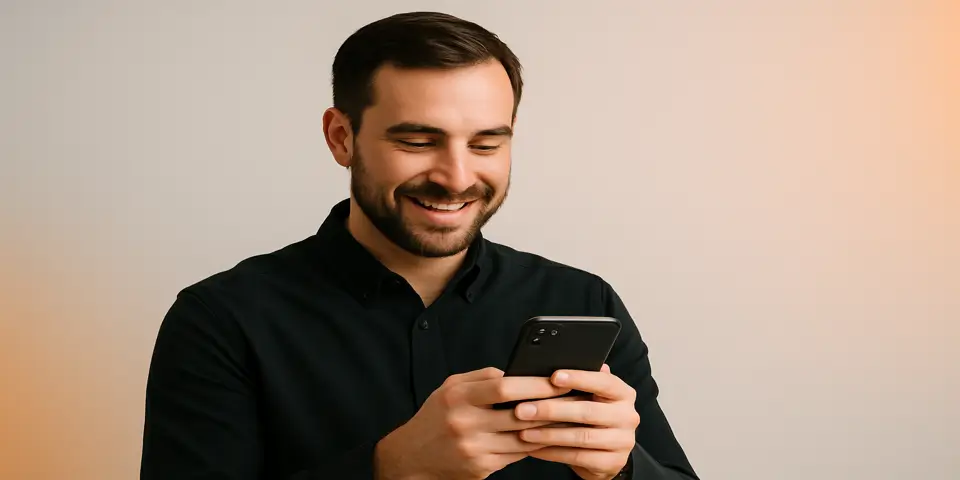  Young professional analyzing B2B social media trends on a smartphone.