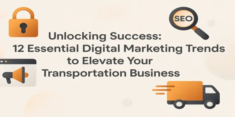 Digital marketing title with transport-themed visuals and gradient background. Digital marketing title with transport-themed visuals and gradient background.