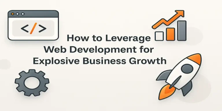 Title-centered banner with icons showing web development and business growth