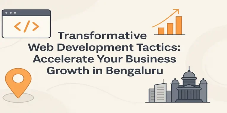 Web development concepts with title text and Bengaluru-themed visuals