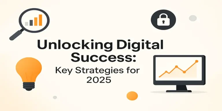 Title graphic with digital icons and centered strategy text for 2025.