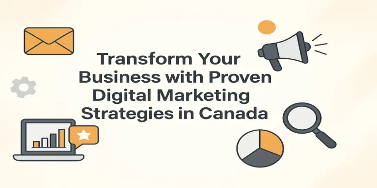 Digital marketing icons surrounding a bold blog title on light background
