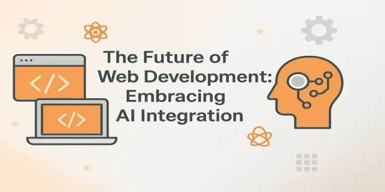 AI and web development icons surrounding a central blog title