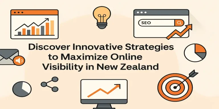 Central banner with icons representing digital visibility strategies.