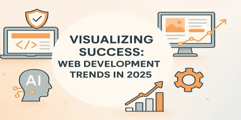 Title with icons representing visualizing success in web development for 2025