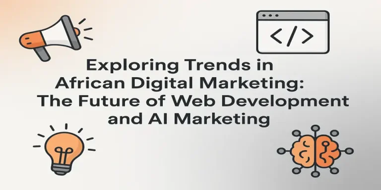 Title centered on African digital marketing and AI trends with tech-themed icons around it.