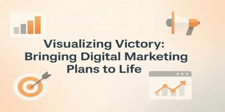 Visual chart and icons showcasing digital marketing plans and success metrics