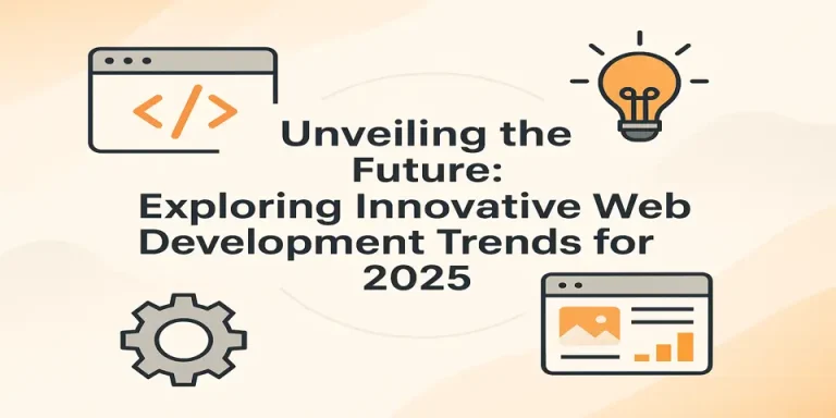 Modern icons representing web development trends in 2025 with a central title focus