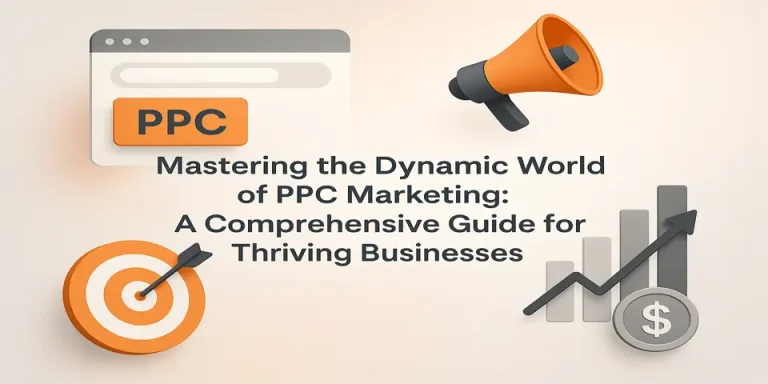 Centralized blog title with PPC marketing visuals including graphs and digital icons.