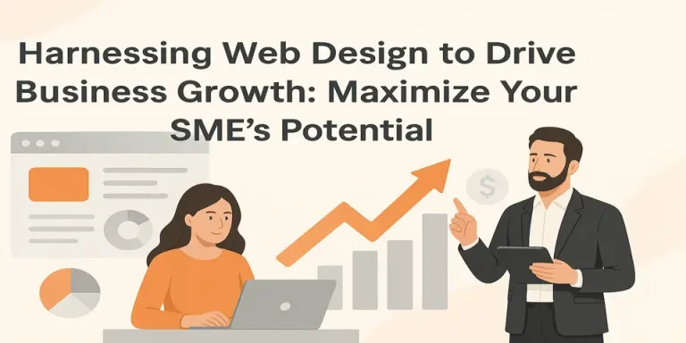 User-focused layout blocks and icons symbolizing business growth through web design