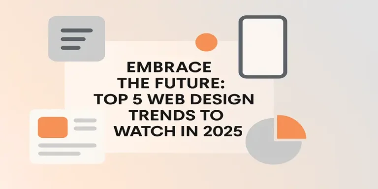 Centered blog title with icons representing top web design trends in 2025.