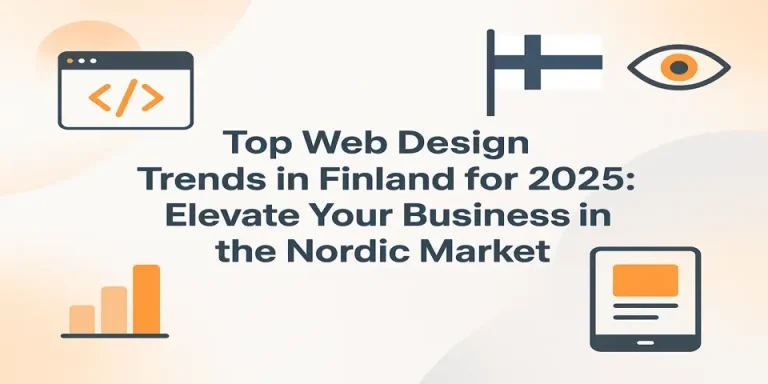 Central blog title with web design icons and Finland theme.