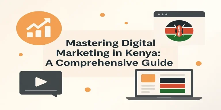 Centered title with Kenya-inspired digital marketing icons and soft gradient background.
