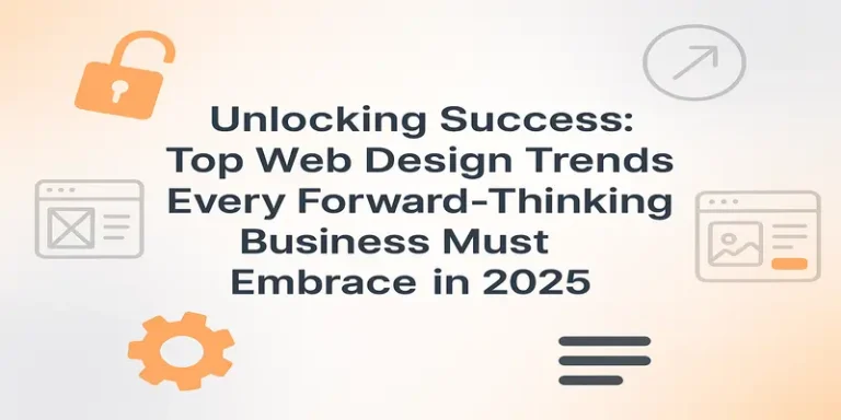 Centered blog title surrounded by digital elements representing modern trends in web design.
