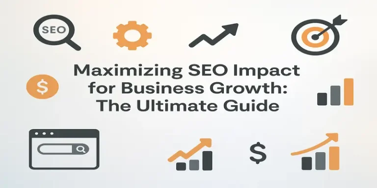 Centered blog title with icons for SEO, growth, search, and analytics to highlight SEO impact on business growth.