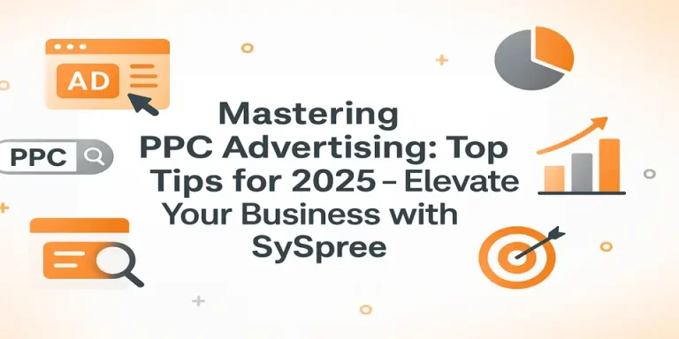 Blog title centered with PPC advertising icons, charts, and marketing visuals.