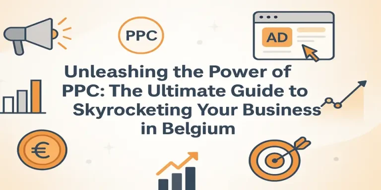Blog title centered with PPC management icons, Euro symbol, and growth charts.