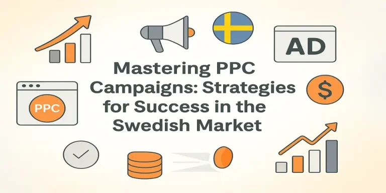 PPC in Sweden featured image with ads, charts, and Swedish flag