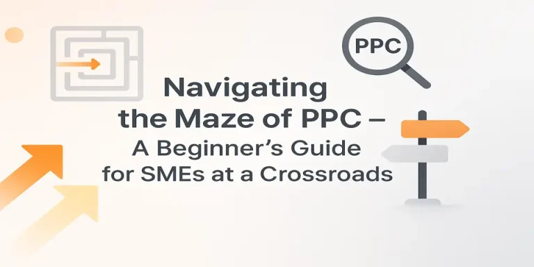 PPC for Beginners title visual with maze and directional icons