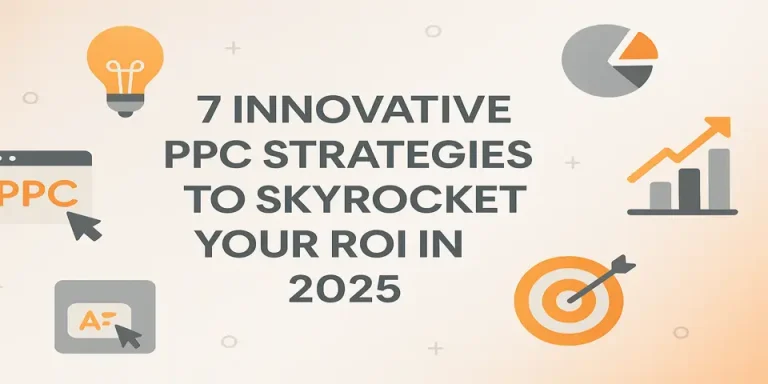 Modern PPC visuals with charts, icons, and marketing symbols highlighting PPC tactics.