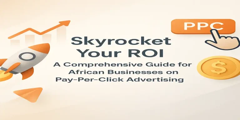 African businesses PPC advertising guide with rocket, growth chart, and coin icons